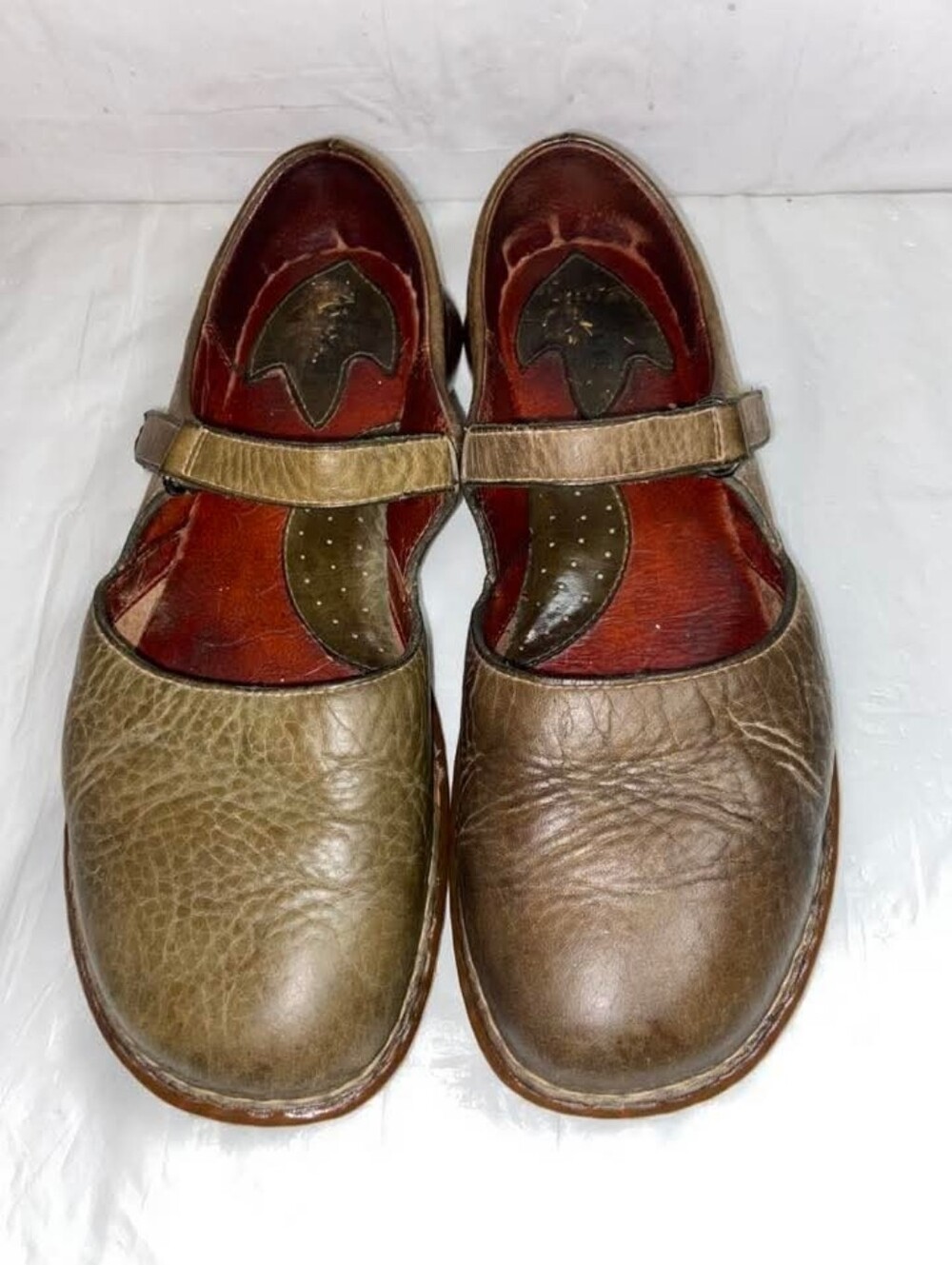 Olive Green Leather Mary Jane Flats